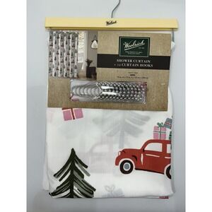 Woolrich NWT 'Tree Trip' Shower Curtain  & Hooks 70"X 71" Holiday Christmas